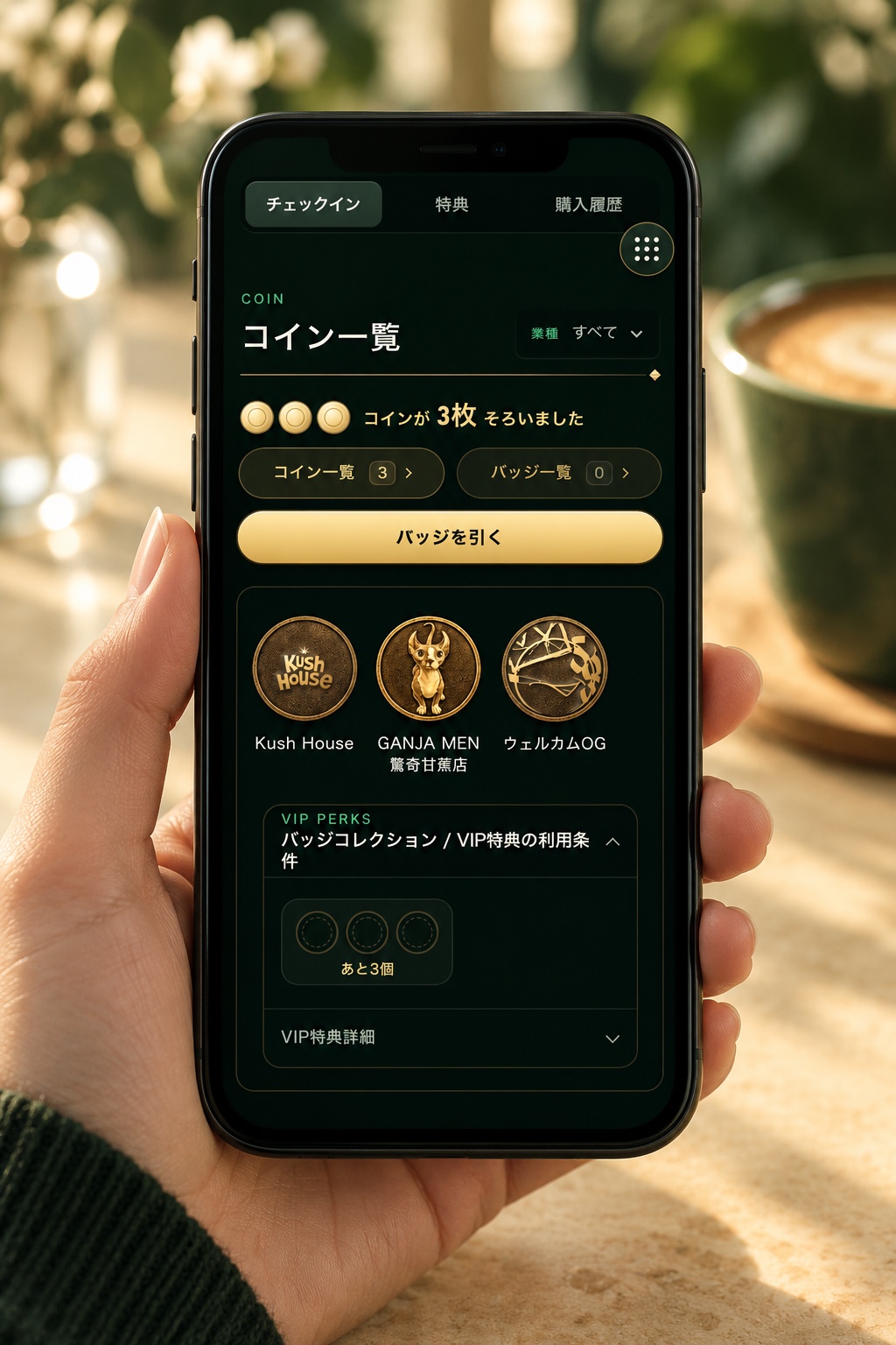 コイン一覧とバッジ一覧を確認する会員画面
