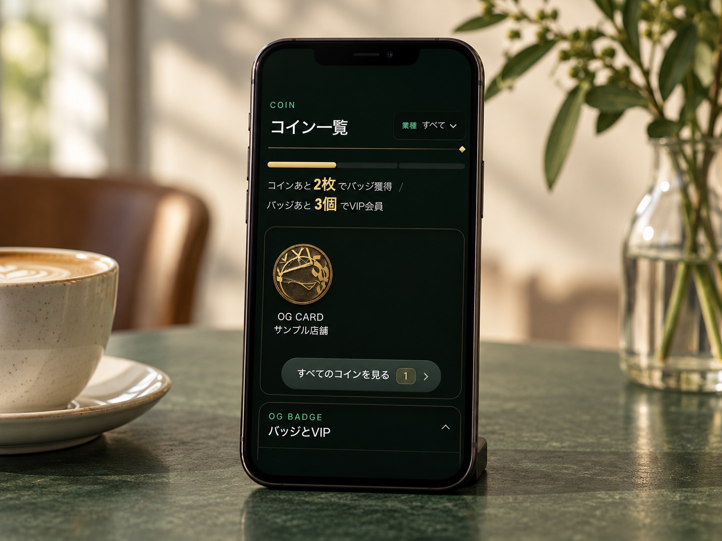 コインとバッジの進み具合を確認する画面